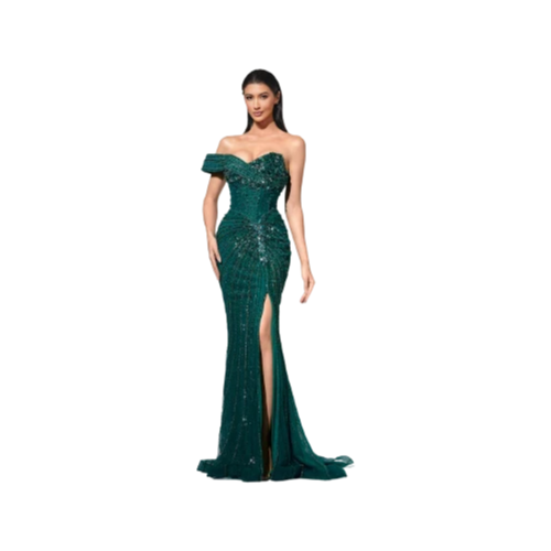 One-Shoulder Embroidered Evening Gown